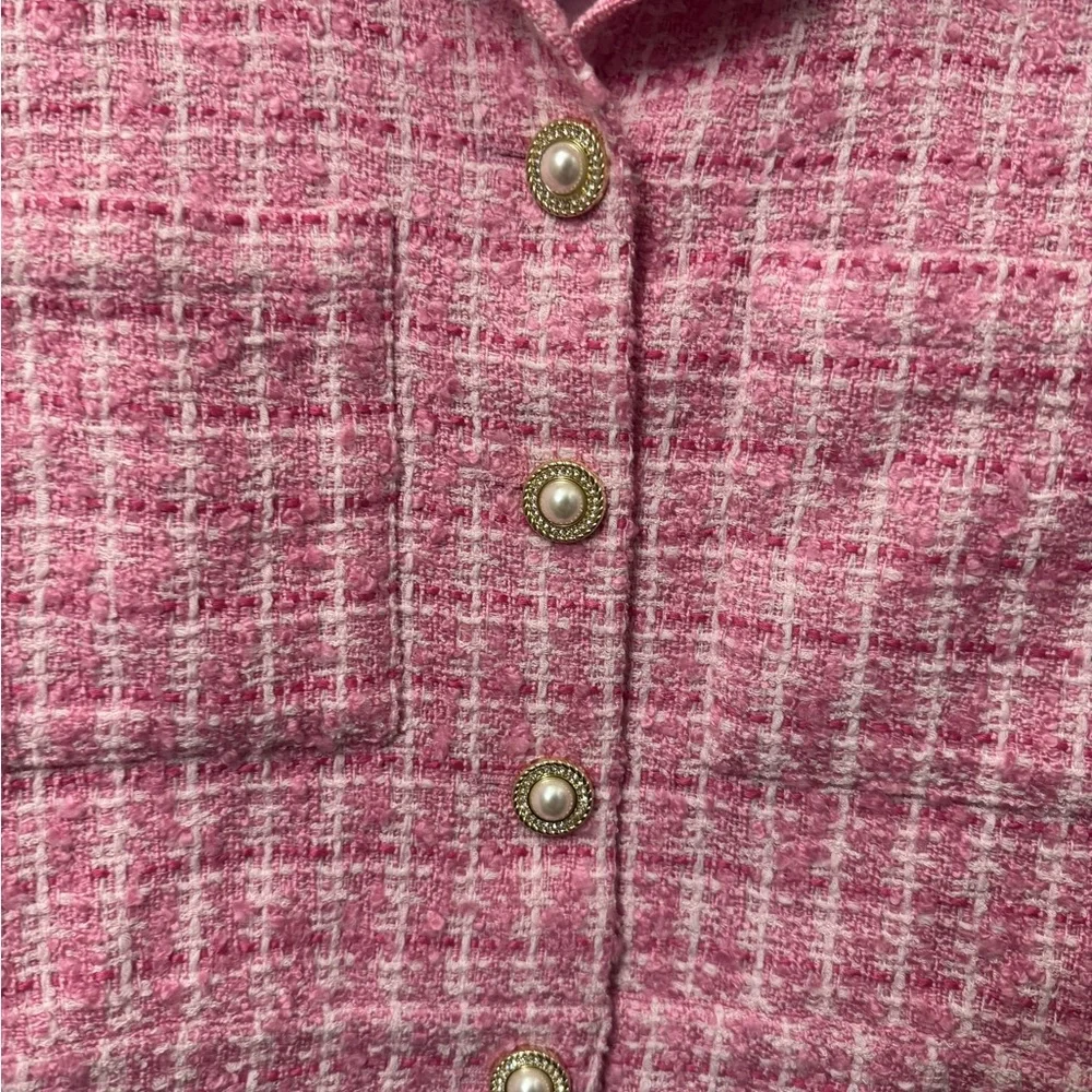 Lovers + Friends Pink Tweed Matching Set Crop Top Mini Skirt Size XS